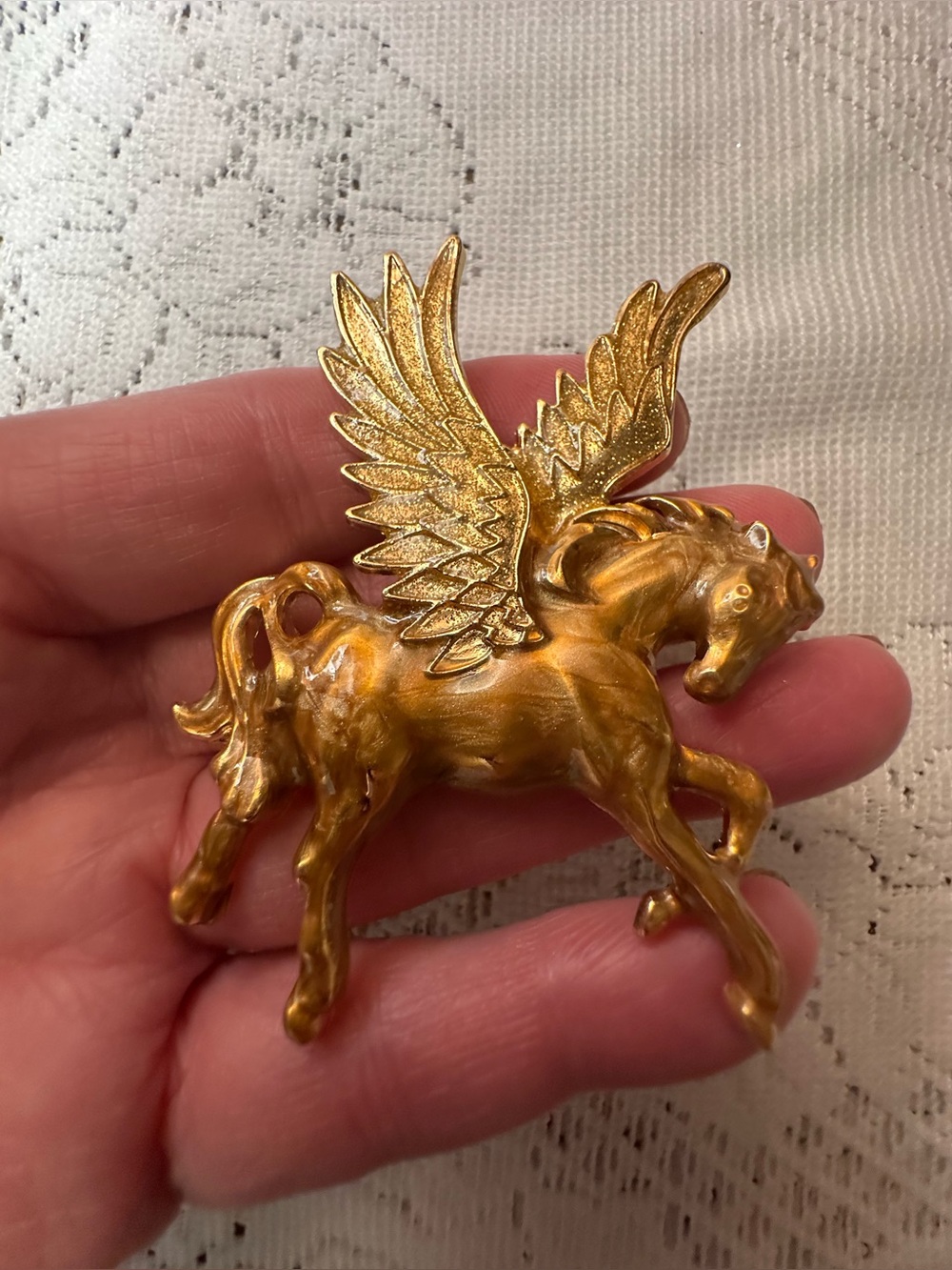 Gold Pegasus Winged Horse Brooch